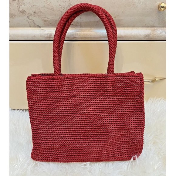 VINTAGE BOHO INDIE RUSTIC COTTAGE CORE THE SAK RED CROCHET HAND BAG TOTE PURSE - Picture 2 of 10